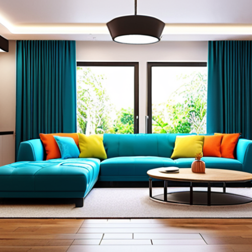 Home 11 **
Prompt: "Modern living room interior design, AI generated visualization, bright colors, comfortable furniture, 3D model preview, realistic rendering."
**